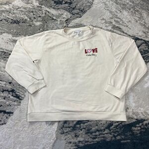 Keith Haring Sweatshirt Womens XL Cream Graphic Print Love Heart Cotton Ribbed